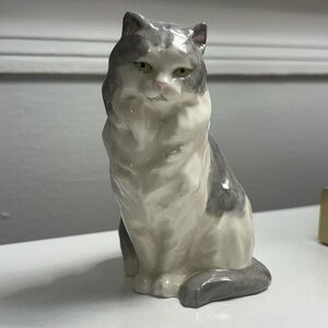 Gray and White Ceramic Cat Figurine